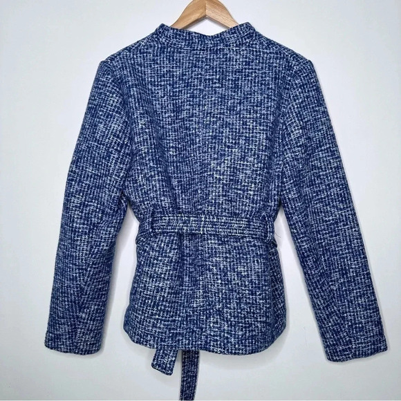 Banana Republic Blue Tweed Wool Blend Tie Belt Jacket Size 10 - Picture 6 of 10